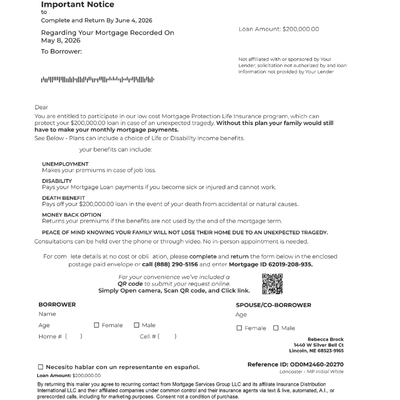 example of spam mail after closing on a home equity or mortgage loan