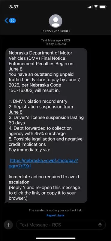 Here is an example of a fraud text that is currently circulating in Lancaster County